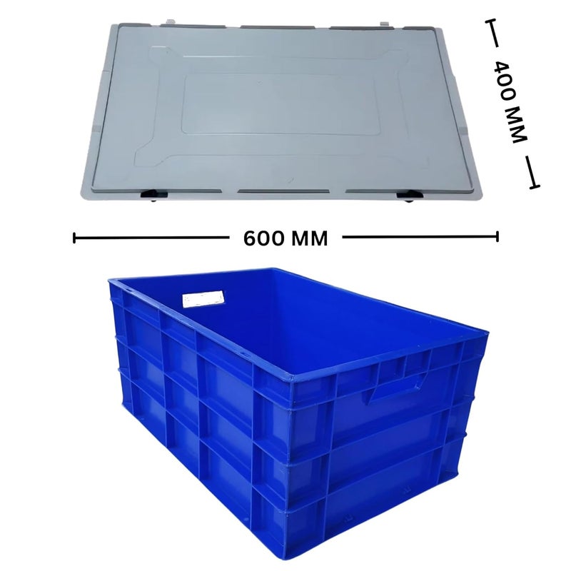 SINGHAL SINGHAL Plastic Crate 60x40x27 CM With Lid Pack of 2 Multipurpose Heavy Duty Big Blue Portable Crates for storage Shelf Basket for Large Storage Bin Vegetable Fruit Milk  - Image 2