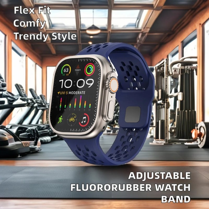 Bluejw Fluororubber Sport Watch Band for Apple Watch Series Ultra 2/Ultra/9/8/7/6/SE/5/4/3/2/1, Adjustable Strap Replacement - Image 3
