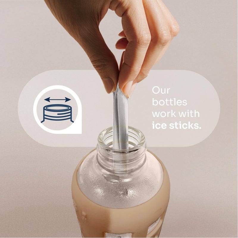 purifyou 40oz / 32oz / 22oz / 12oz Borosilicate Glass Water Bottle with Time & Volume Markers, Silicone Sleeve, Stainless Steel Lid | Reusable Glass Bottle for Water & Juice (32oz Iced Coffee) - Image 5