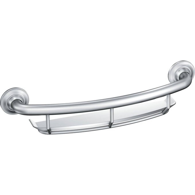 CHROME BATHROOM SAFETY 16INCH SCREWIN CURVED SHOWER GRAB BAR WITH BUILTIN SHELF FOR STORAGE LR2356DCH