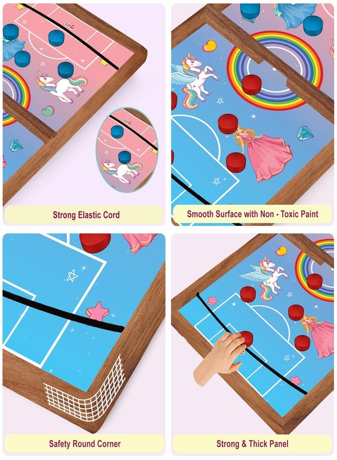 Little Berry String Hockey Table Board Games for Kids - Unicorn & Princess Theme | 3 in 1 Wooden Fastest Finger First Indoor Game with Ludo & Snakes Ladder | Sling Puck Board Hockey Toy Big Size - Image 3