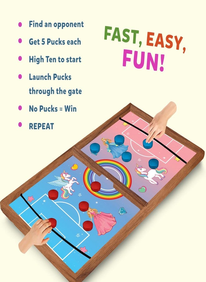 Little Berry String Hockey Table Board Games for Kids - Unicorn & Princess Theme | 3 in 1 Wooden Fastest Finger First Indoor Game with Ludo & Snakes Ladder | Sling Puck Board Hockey Toy Big Size - Image 4