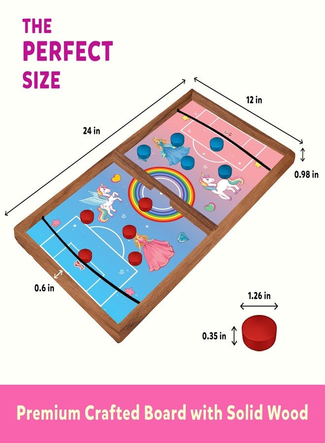 Little Berry String Hockey Table Board Games for Kids - Unicorn & Princess Theme | 3 in 1 Wooden Fastest Finger First Indoor Game with Ludo & Snakes Ladder | Sling Puck Board Hockey Toy Big Size - Image 2
