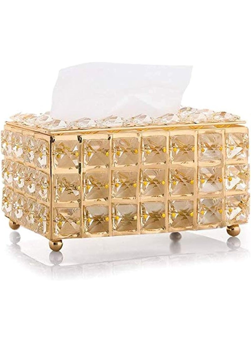 Generic Luxury Crystal Tissue Box Holder with Gold Frame – Elegant Decorative Tissue Box for Home, Office, Bathroom & Living Room Décor - Multicolor - Image 1
