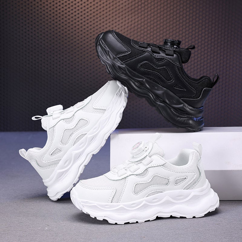 Children'S Shoes White Shoes 2025 Spring And Mesh Breathable Rotating Button Middle And Large Kidsren'S Primary School Students' Campus Shoes - Image 5