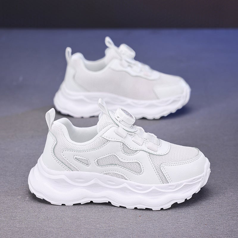 Children'S Shoes White Shoes 2025 Spring And Mesh Breathable Rotating Button Middle And Large Kidsren'S Primary School Students' Campus Shoes - Image 3
