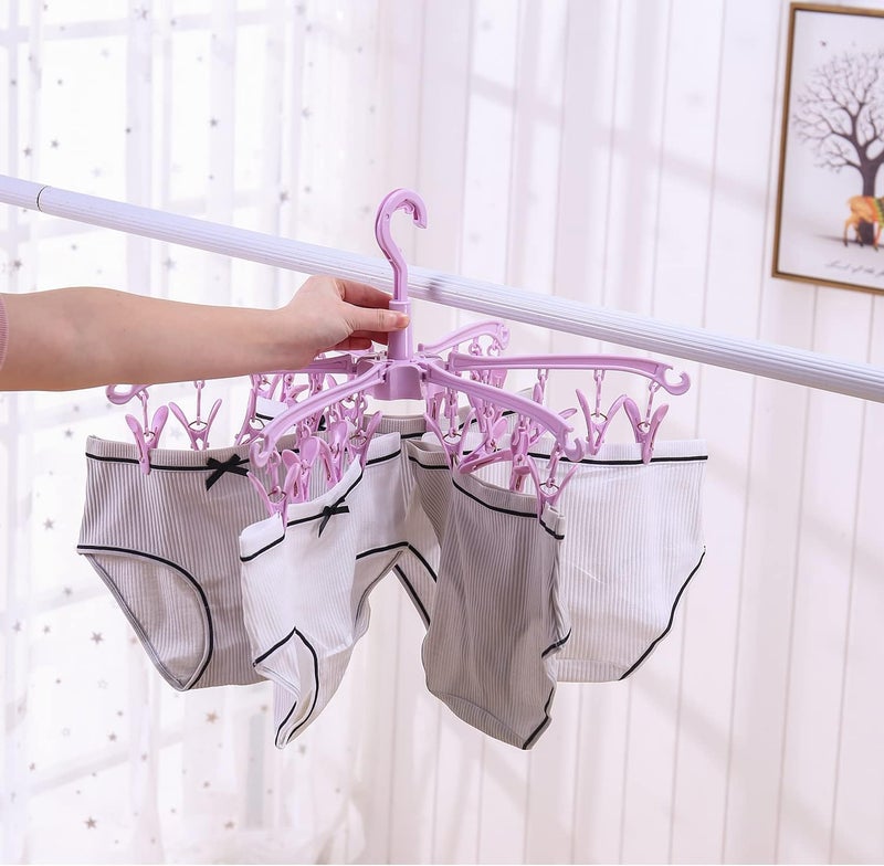 BONYCUST Foldable Drying Rack with 24 Clips for Drying Socks Lingerie Baby Clothes Drying Towels Rotatable Sock Drying Rack - Image 3