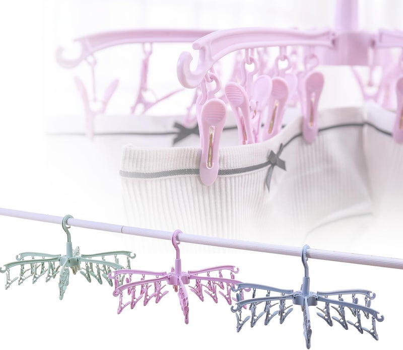 BONYCUST Foldable Drying Rack with 24 Clips for Drying Socks Lingerie Baby Clothes Drying Towels Rotatable Sock Drying Rack - Image 2