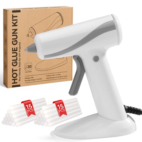 Krightlink Hot Glue Gun Kit with 30 Glue Sticks, Fast Preheating Hot Melt, 20w Precision Nozzle High Temp for School Crafts DIY Arts and Home Repairs (White Glue Gun) - Image 1