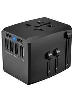 TYCOM Tycom Travel Adapter,Worldwide All in One Universal Power Plug Adapter with Dual USB Ports for USA EU UK AUS Cell Phone Laptop (SKT-HHT904-4U2C-Black)  - Image 1