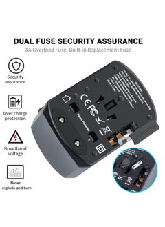 TYCOM Tycom Travel Adapter,Worldwide All in One Universal Power Plug Adapter with Dual USB Ports for USA EU UK AUS Cell Phone Laptop (SKT-HHT904-4U2C-Black)  - Image 3