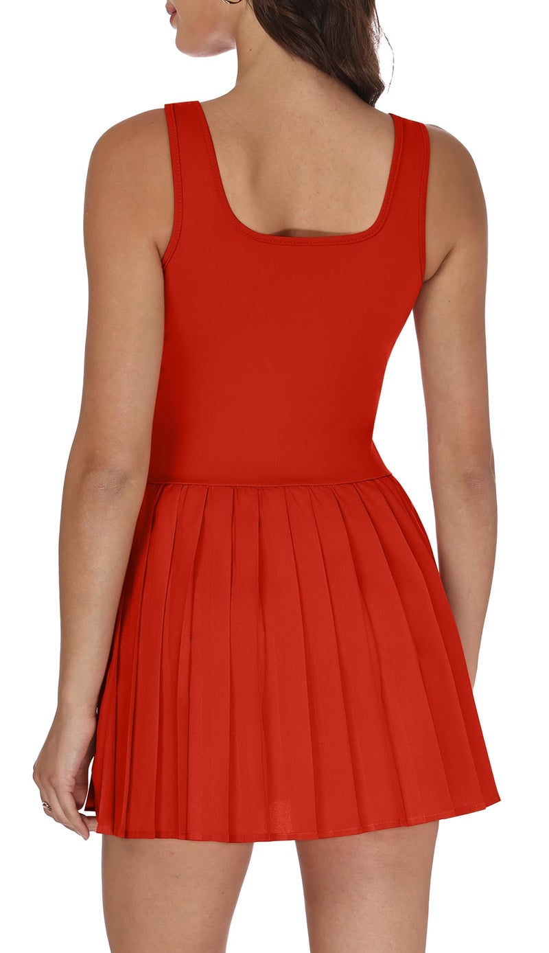 NIASHOT Womens Athletic Dress with Shorts Cute Dresses for Women Beach Vacation Clothes Tennis Dress Spring Outfits Fashion Clothing Red L - Image 2
