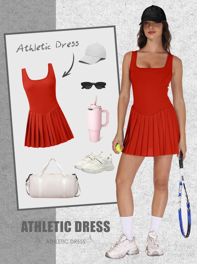 NIASHOT Womens Athletic Dress with Shorts Cute Dresses for Women Beach Vacation Clothes Tennis Dress Spring Outfits Fashion Clothing Red L - Image 4