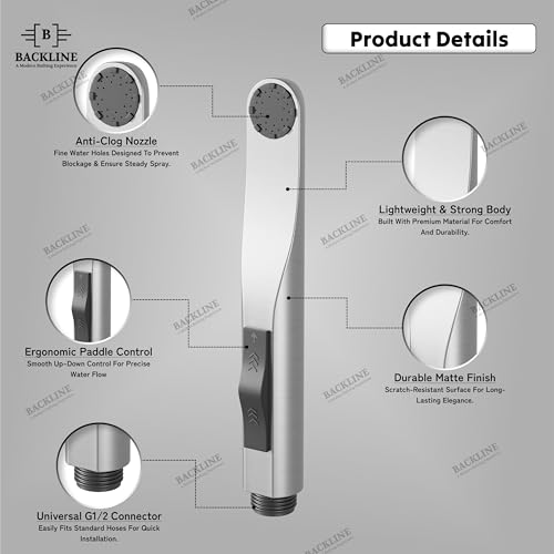 B BACKLINE Backline Water Saving Jet Spray for Toilet | Health Faucet for Toilets | ABS Hand Gun | Bathroom Bidet Spray (Brushed - Gun Only) - Image 2