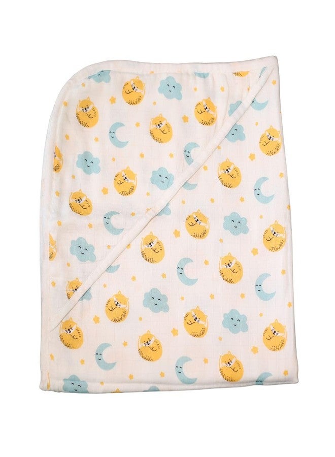 FawnFeel Baby Towel for for Newborns, Infants & Toddlers I Bamboo Based Hooded Towel I Breathable & Soft I 6 Layered Fast Absorbent, Extra Soft I Cat & Moon Print I Size 70×70 cm - Image 1