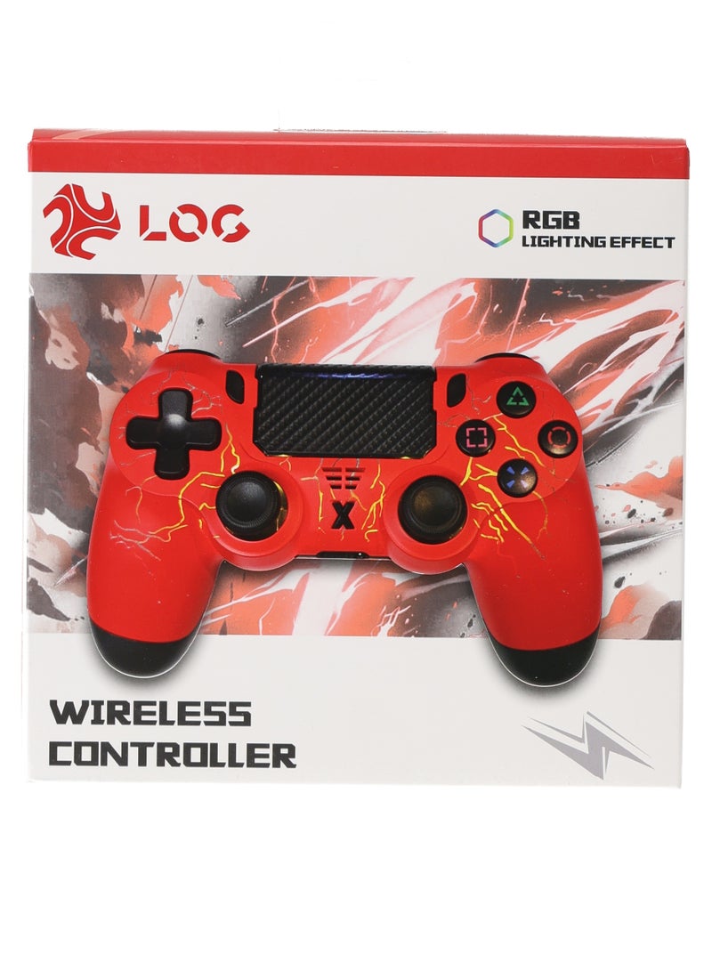 LOG Wireless Controller For PlayStation 4 / 3 / PC /  Android / IOS - RGB Lighting Effect - Red - Image 4