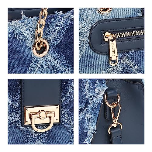 Dasein Hobo Handbag Vegan Leather Tote Chain Shoulder Purse for Women Satchel Bag With Matching Clutch (Jean) - Image 3