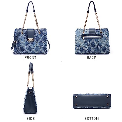 Dasein Hobo Handbag Vegan Leather Tote Chain Shoulder Purse for Women Satchel Bag With Matching Clutch (Jean) - Image 4