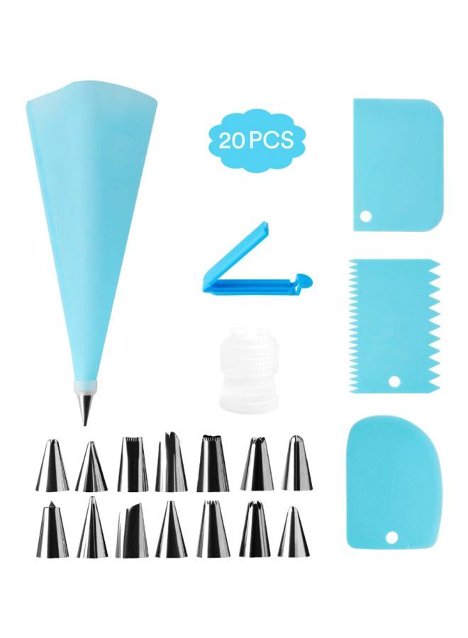 NIBEMINENT 20-Piece Cake Decorating Tool Kit Blue/Silver - Image 2