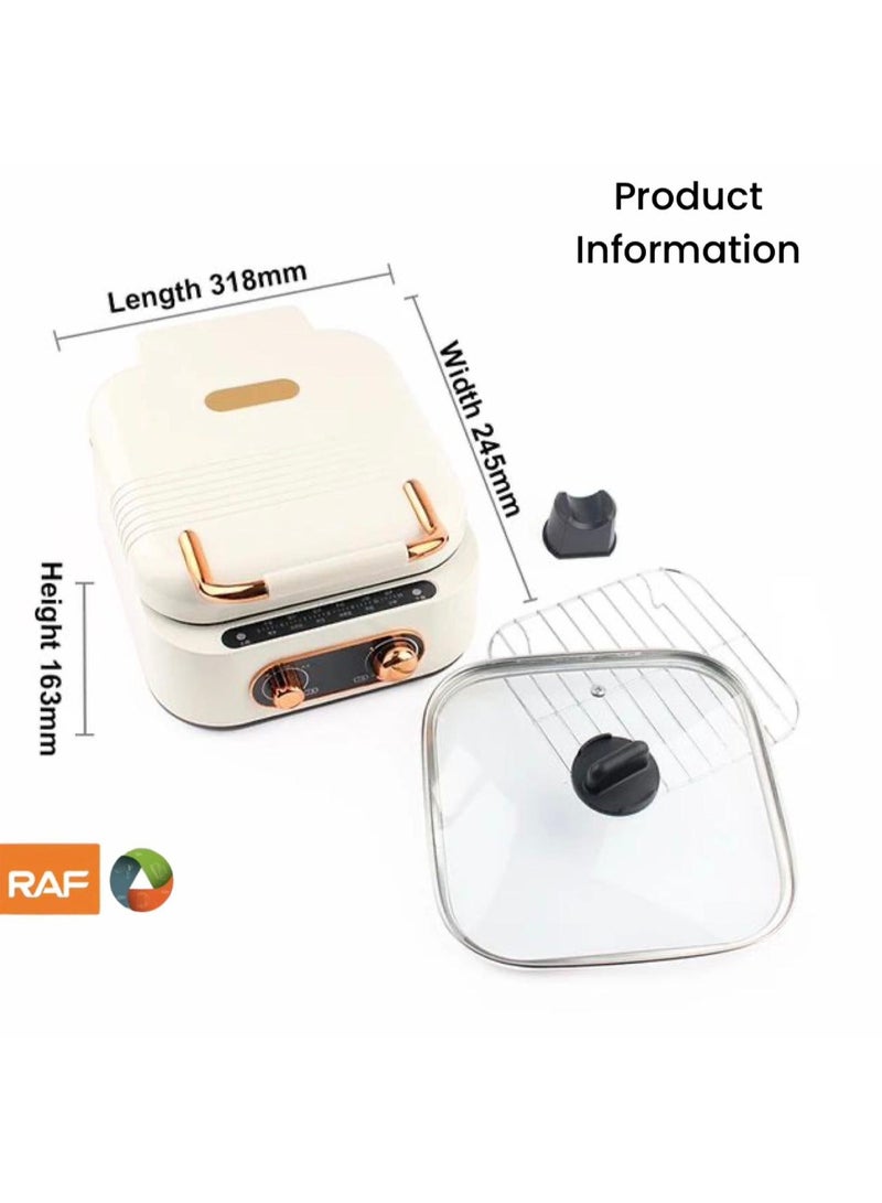 آر إيه أف وعاء طهي كهربائي متعدد الوظائف 3 في 1 بسعة 2.5 لتر من RAF، وعاء قلي مزدوج، وعاء طهي ساخن وشواية لشرائح اللحم - Image 5