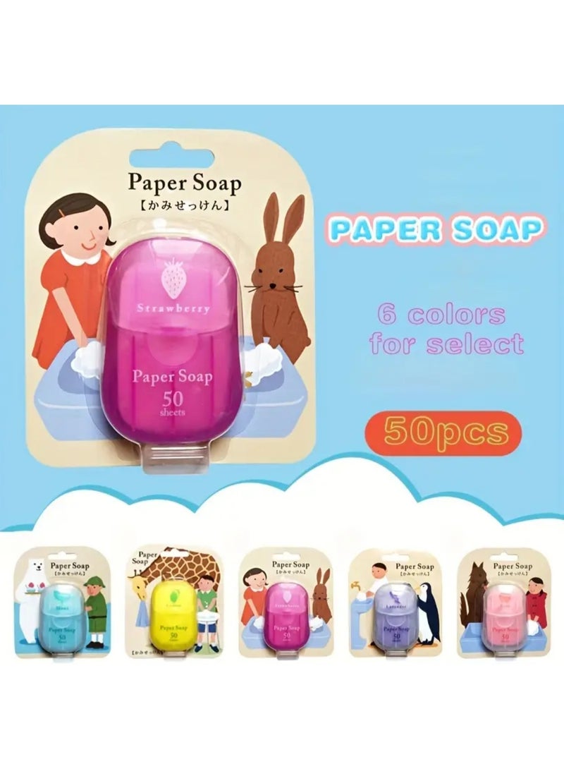 50pcs Paper Soap | Scented Travel Soap Sheets with Vitamin E, 6 Colors and Flavors, Glycerin-Based for All Skin Types - Image 4