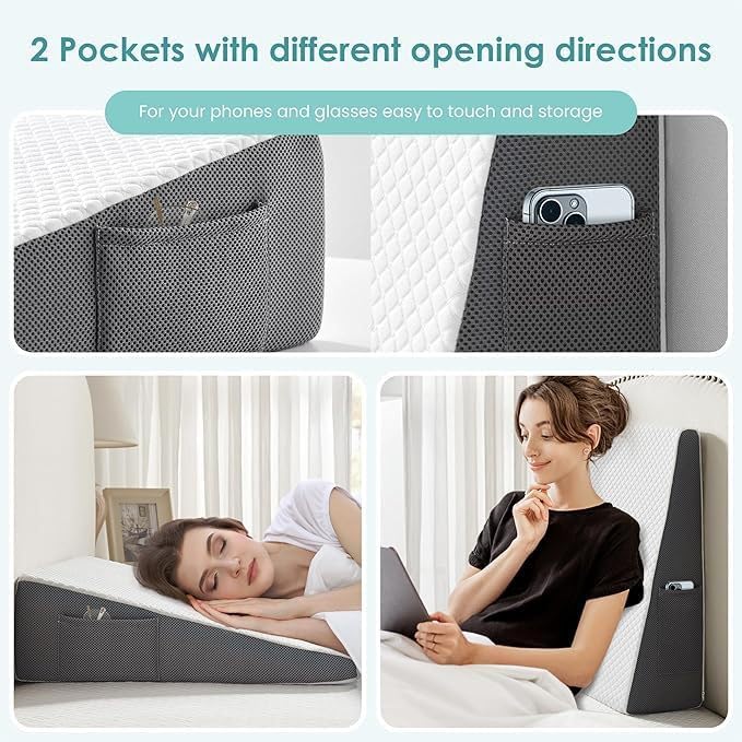 Bare Home Wedge Pillow with Pockets – Ergonomic Memory Foam Bed Wedge Pillow for Sleeping & Sitting - Image 5