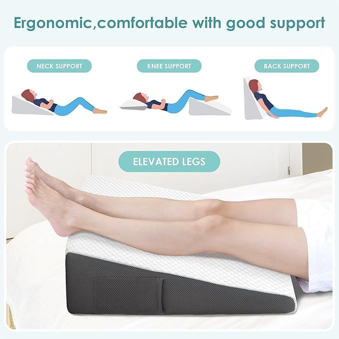 Bare Home Wedge Pillow with Pockets – Ergonomic Memory Foam Bed Wedge Pillow for Sleeping & Sitting - Image 4