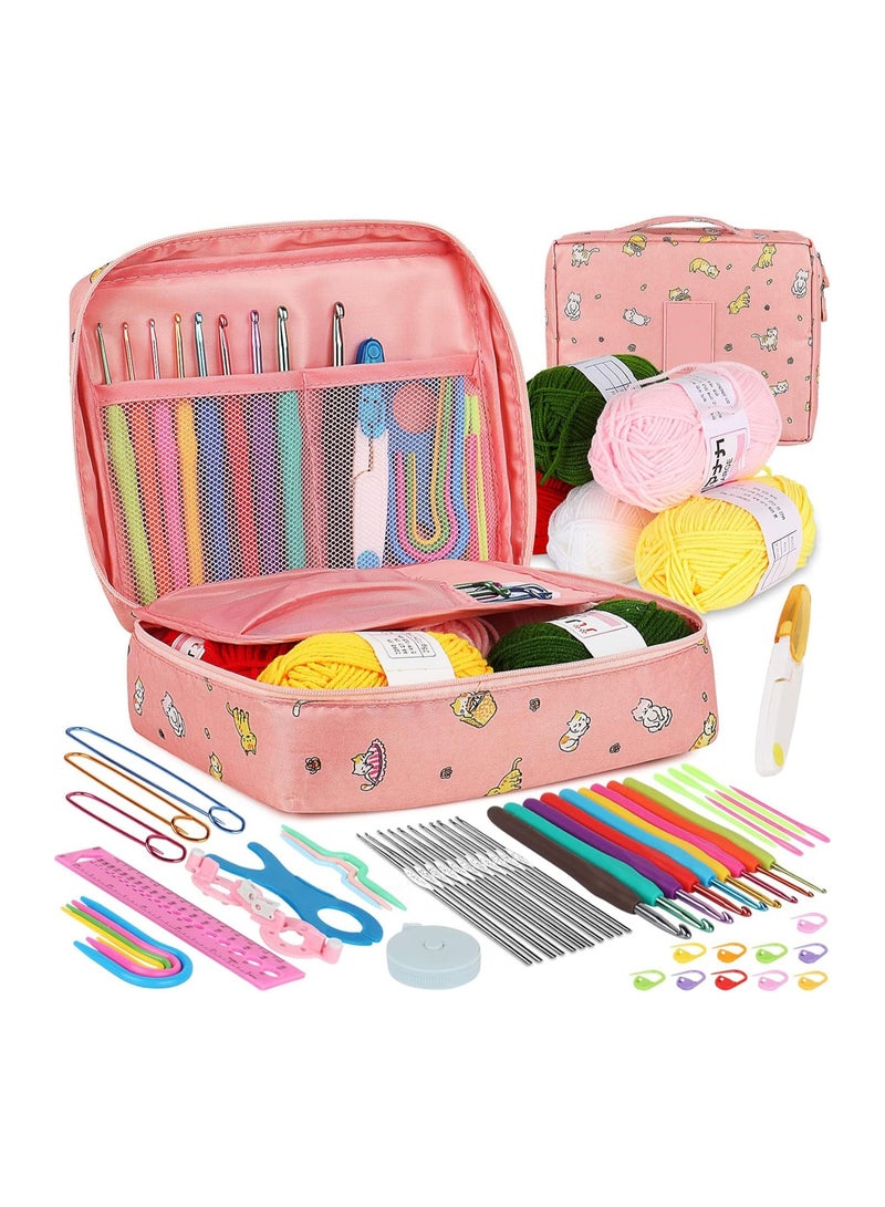مجموعة أدوات الكروشيه للمبتدئين من الكبار والصغار، مجموعة أدوات الحياكة للمبتدئين، مجموعة أدوات الكروشيه للمبتدئين مع حقيبة، مجموعة إبر الكروشيه مع خيوط الكروشيه وملحقات الكروشيه، مجموعة خيوط الكروشيه للمبتدئين - Image 1