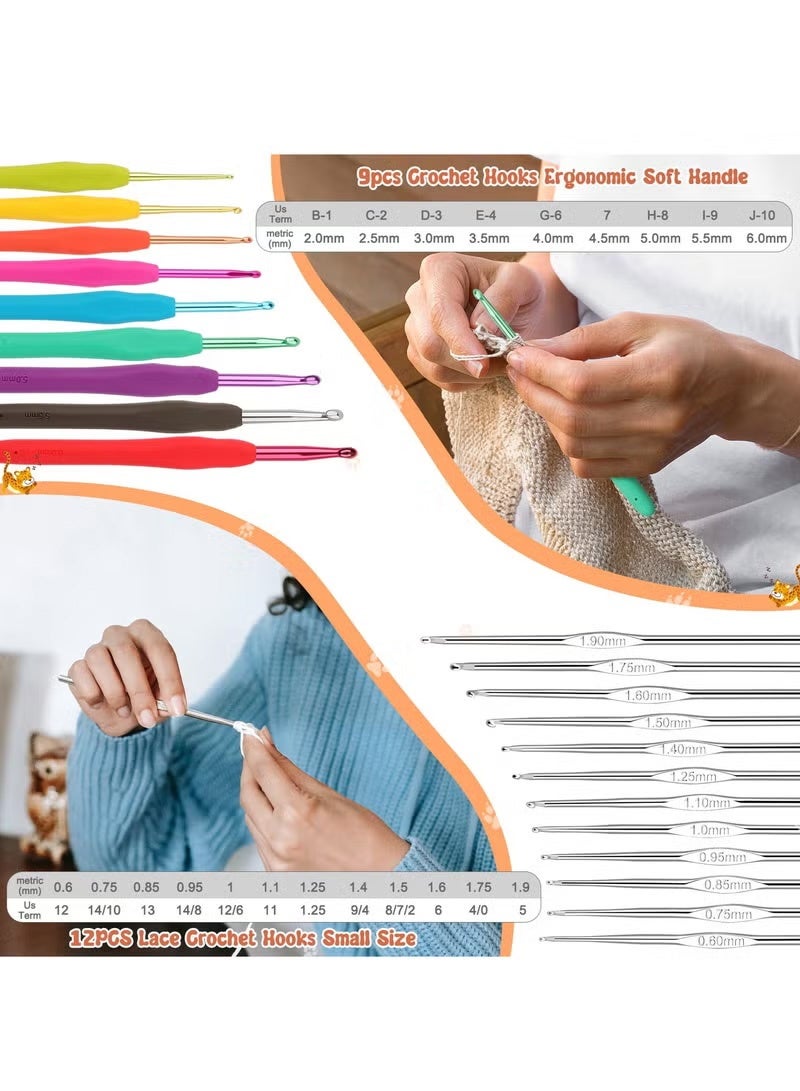 مجموعة أدوات الكروشيه للمبتدئين من الكبار والصغار، مجموعة أدوات الحياكة للمبتدئين، مجموعة أدوات الكروشيه للمبتدئين مع حقيبة، مجموعة إبر الكروشيه مع خيوط الكروشيه وملحقات الكروشيه، مجموعة خيوط الكروشيه للمبتدئين - Image 2