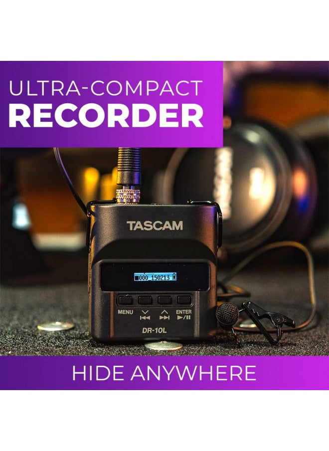 TASCAM Micro Portable Digital Audio Recorder with Lavalier Microphone, AV recording, interview recording 24-Bit/48 kHz BWAV File Format, Black (DR-10L)