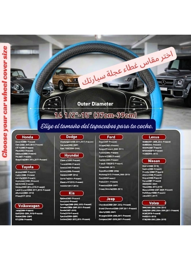 Angad Creations Fiber leather car steering wheel cover universal fit in Black & Blue - Image 2