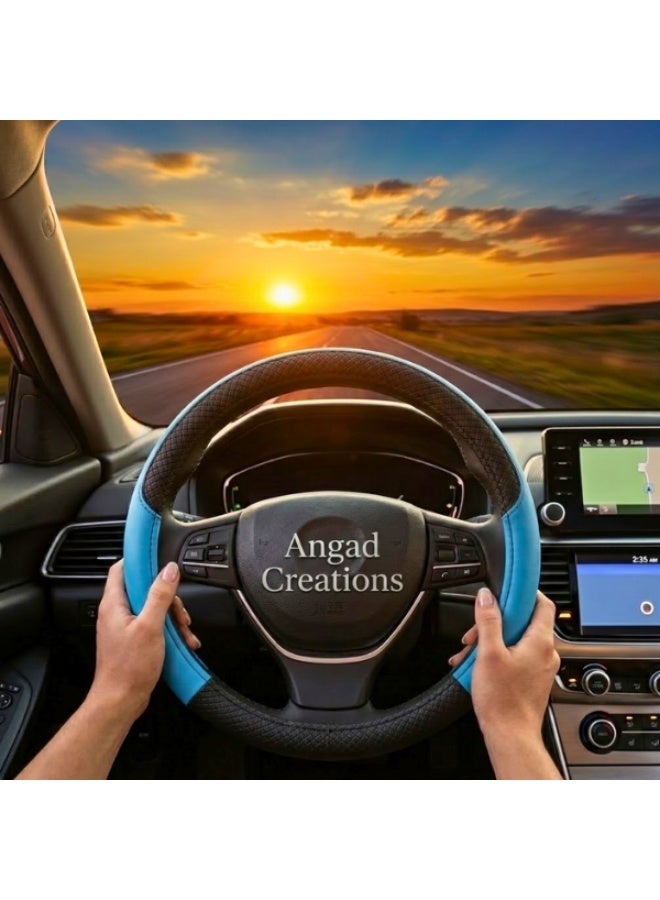 Angad Creations Fiber leather car steering wheel cover universal fit in Black & Blue - Image 5