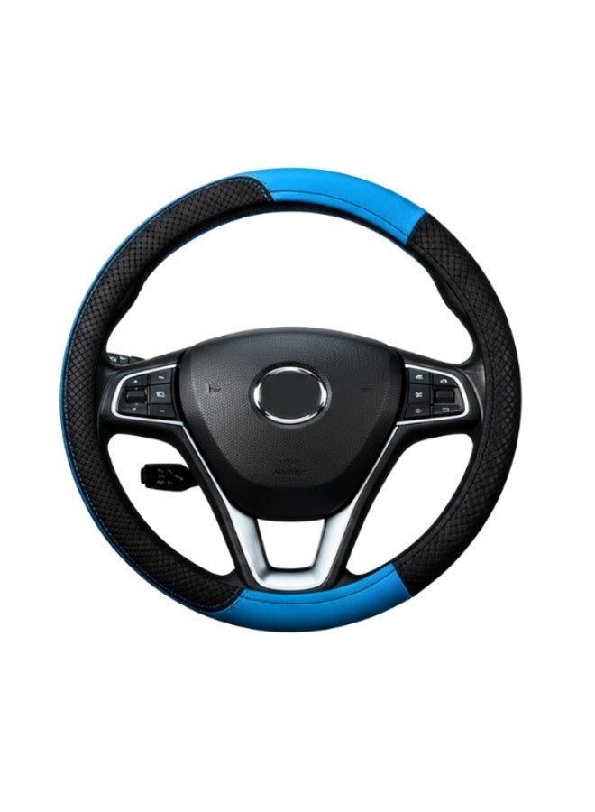 Angad Creations Fiber leather car steering wheel cover universal fit in Black & Blue - Image 1