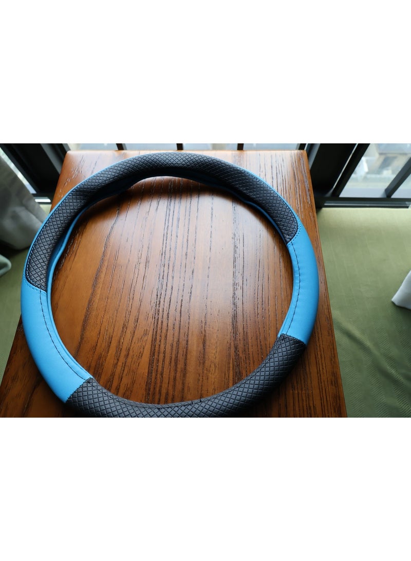 Angad Creations Fiber leather car steering wheel cover universal fit in Black & Blue - Image 4