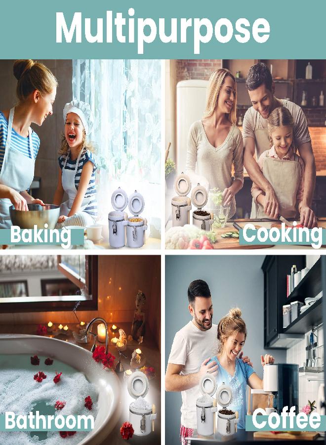 HOME INTUITION Home Intuition 4-Piece Ceramic Kitchen Canisters Set, Airtight Containers with Wooden Spoons Reusable Chalk Labels and Marker for Sugar, Coffee, Flour, Tea (White)  - Image 3