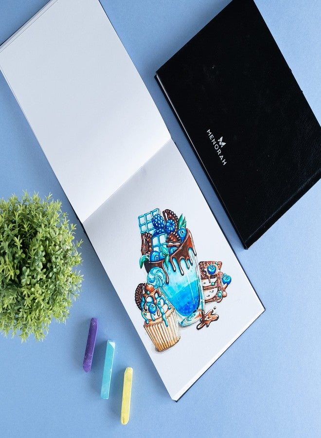 MENORAH مينورا - A5 - دفتر رسم للفنانين - 115 غرام/متر مربع (160 صفحة / 80 ورقة) - دفتر رسم فني - (14.8 × 21.0 سم) - غلاف مقوى - مصنوع يدويًا بالكامل - تصميم أفقي - أزرق داكن - Image 4