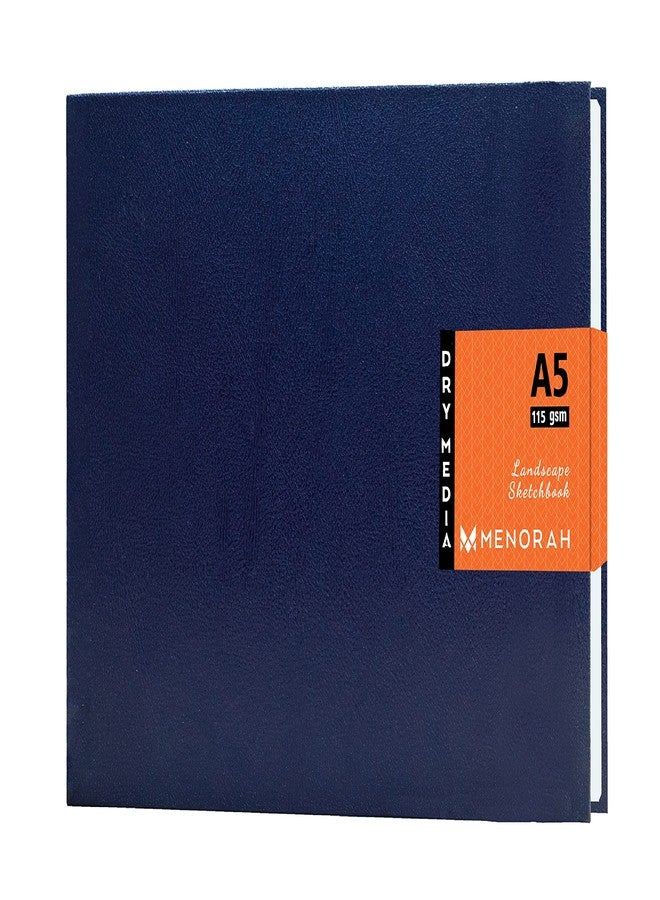 MENORAH مينورا - A5 - دفتر رسم للفنانين - 115 غرام/متر مربع (160 صفحة / 80 ورقة) - دفتر رسم فني - (14.8 × 21.0 سم) - غلاف مقوى - مصنوع يدويًا بالكامل - تصميم أفقي - أزرق داكن - Image 1