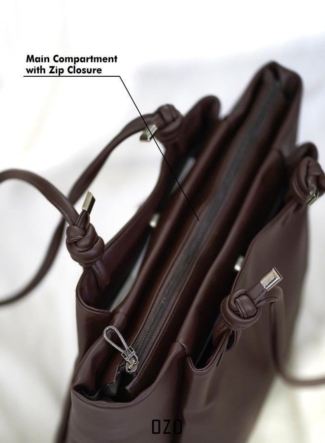 OZO Handbags for Women Fashion Ladies Faux Leather Purse Handbag (Brown) - Image 2