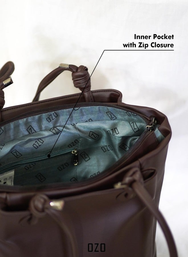 OZO Handbags for Women Fashion Ladies Faux Leather Purse Handbag (Brown) - Image 5