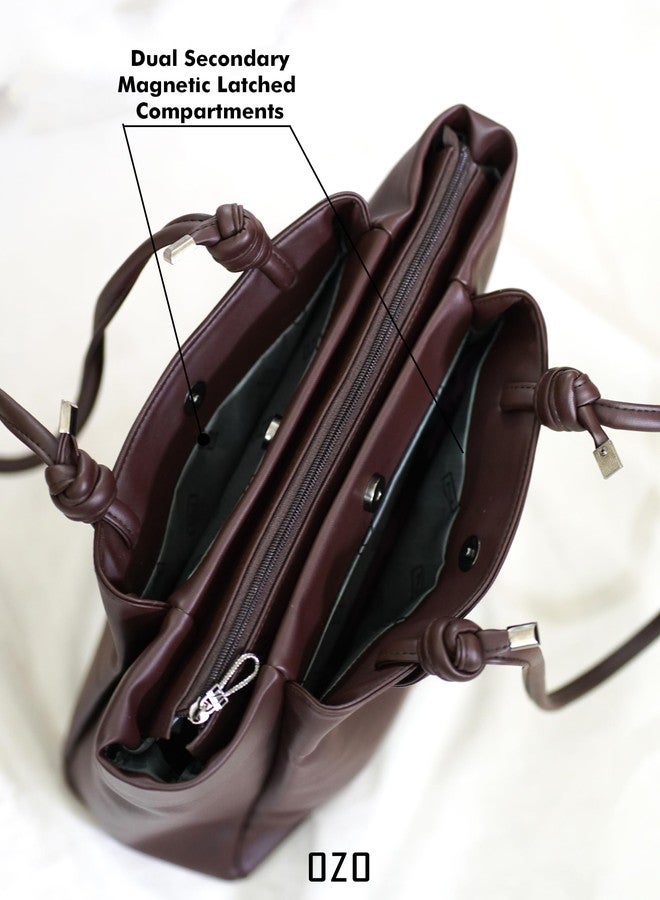 OZO Handbags for Women Fashion Ladies Faux Leather Purse Handbag (Brown) - Image 4