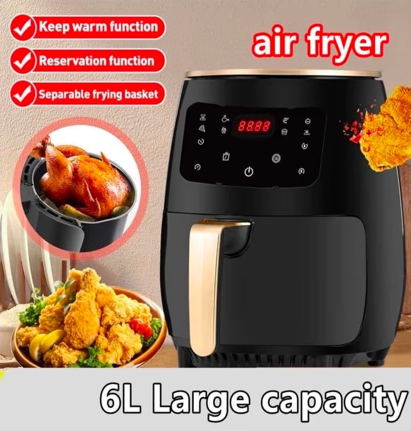 Silver Creat Electric Air Fryer 6 Liter 2400 Watts LCD Touch Screen Digital Healthy Cooking Use 1 Spoon Oil Black - Image 3