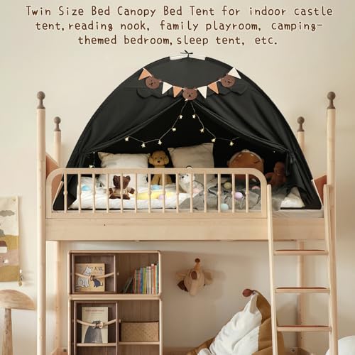 YEERSWAG Twin Bed Tent for Kids, Blackout Bed Tent Canopy Sleeping Tent Privacy Space Dream Playhouse with Stars Light & Flags, Toddler Indoor Floor Play Tent for Boys & Girls, Birthday Children‘s Gift, Black - Image 5