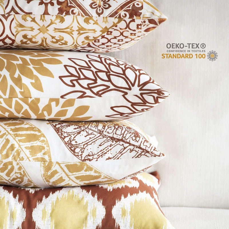 Phantoscope Set of 4 Decoractive New Living Series Leaves Geometric Orange and Yellow Throw Decorative Pillow Cover Cushion Cover 18 x 18 inches 45 x 45 cm - Image 5