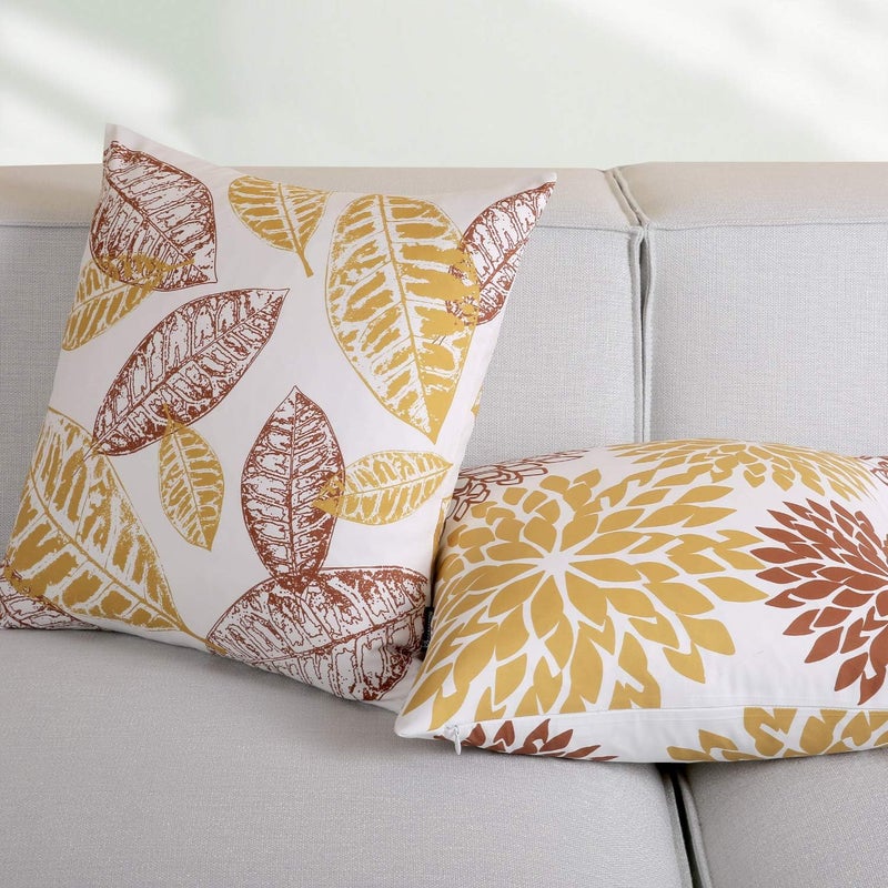 Phantoscope Set of 4 Decoractive New Living Series Leaves Geometric Orange and Yellow Throw Decorative Pillow Cover Cushion Cover 18 x 18 inches 45 x 45 cm - Image 4