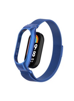Replacement Strap For Xiaomi Mi Band 8 Integrated Metal Case + Milanese Magnetic Watch Band Blue