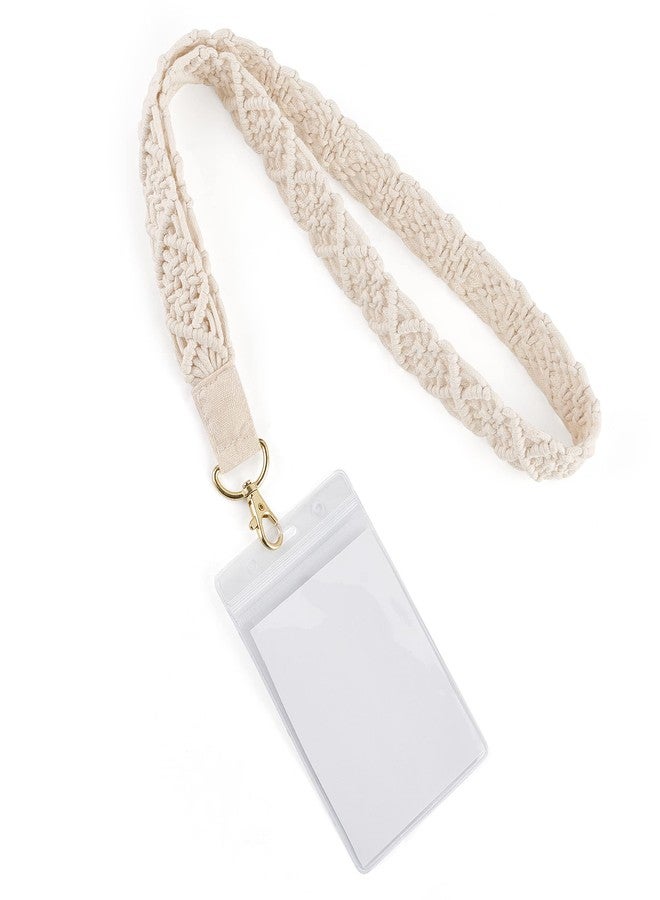 Mkono Neck Lanyard Macrame Lanyards for ID Badges Keys Wallet Holder Cute Woven Teacher Lanyard Strap Boho Gift, Ivory, 17.7" - Image 1