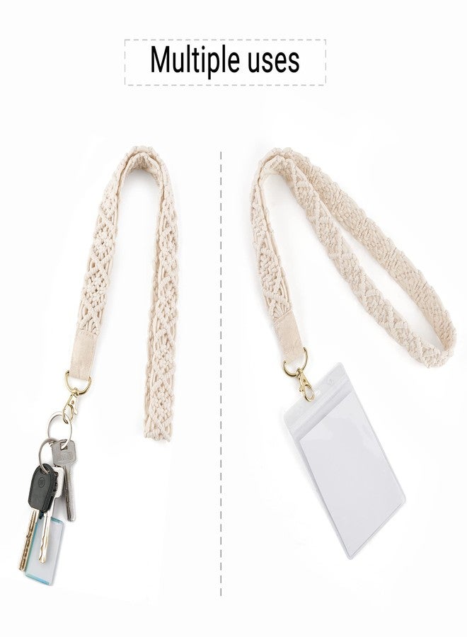 Mkono Neck Lanyard Macrame Lanyards for ID Badges Keys Wallet Holder Cute Woven Teacher Lanyard Strap Boho Gift, Ivory, 17.7" - Image 5