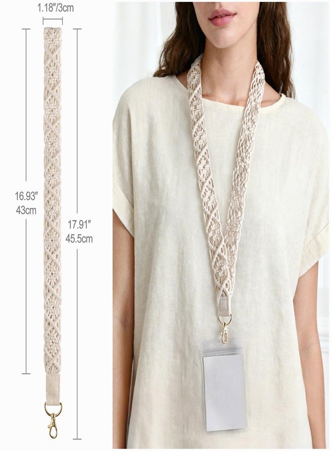 Mkono Neck Lanyard Macrame Lanyards for ID Badges Keys Wallet Holder Cute Woven Teacher Lanyard Strap Boho Gift, Ivory, 17.7" - Image 4