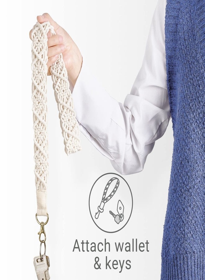 Mkono Neck Lanyard Macrame Lanyards for ID Badges Keys Wallet Holder Cute Woven Teacher Lanyard Strap Boho Gift, Ivory, 17.7" - Image 3