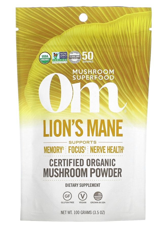 Om Mushrooms Lion's Mane Certified Organic Mushroom Powder 3.5 oz (100 g)